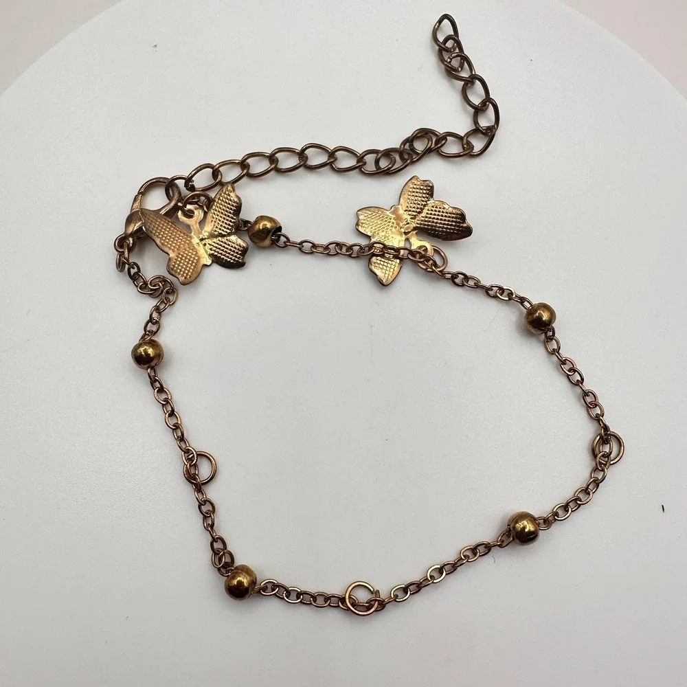 Vintage Y2K Butterfly Charm Bracelet Gold Tone Beaded Women's Fashion Jewelry
